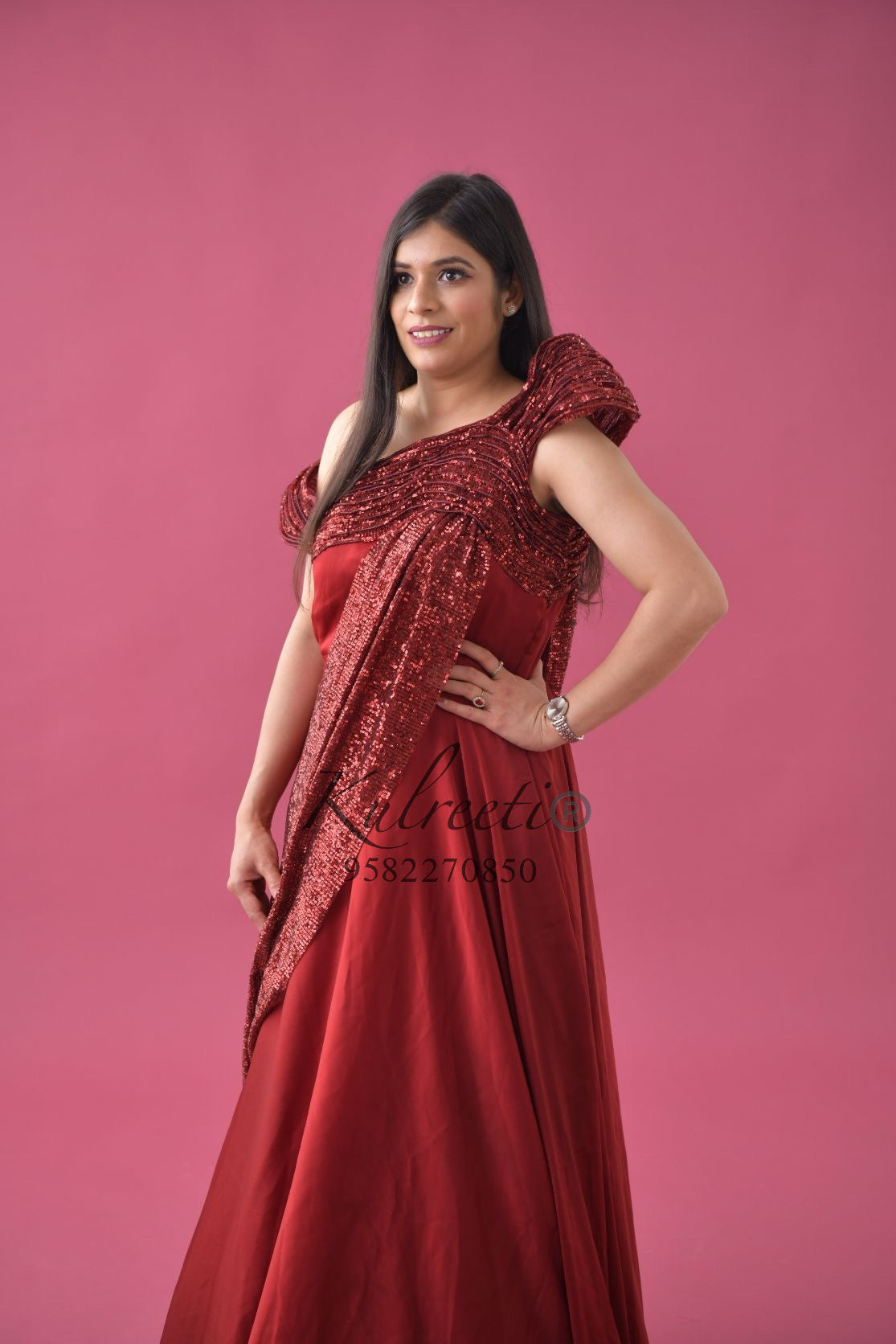 Buy Exceptional partywear Maroon Color Full Stitched Velvet Embroidered  Work Designer Gown For Ladies | Lehenga-Saree